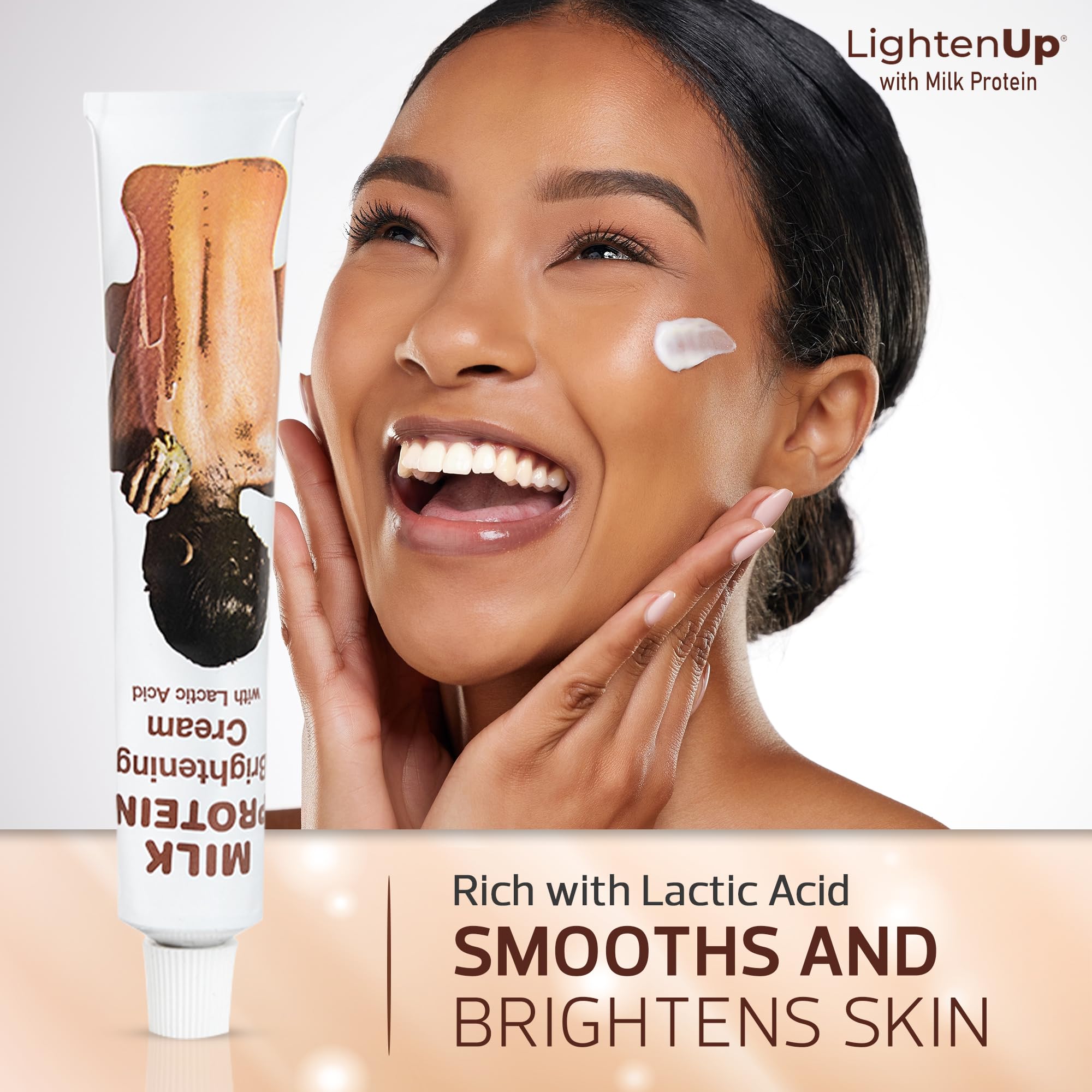 OMIC Lighten-Up cream applied to inner thigh demonstrating targeted use