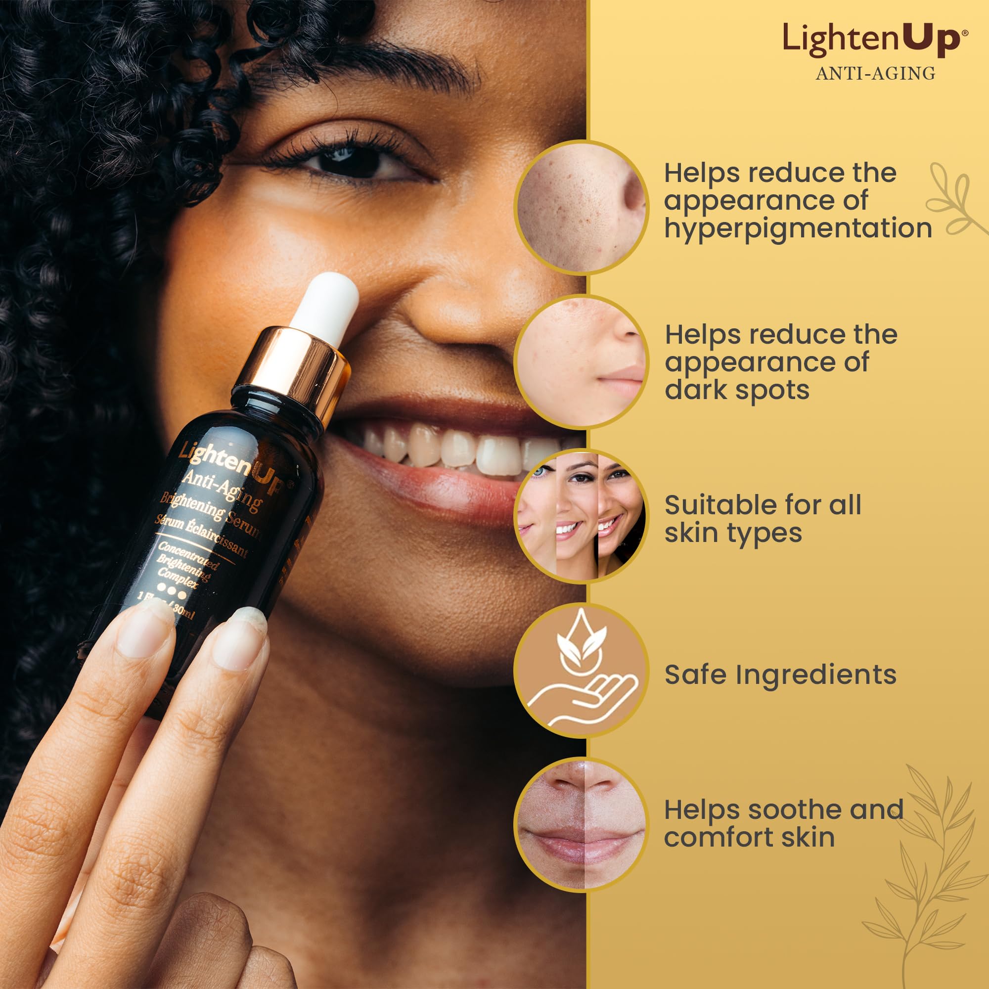 OMIC Lighten-Up with argan oil and shea butter ingredients flatlay, shows nourishing formulation