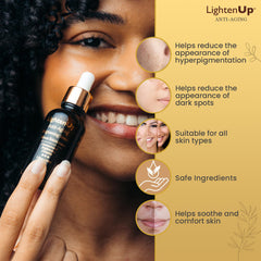 OMIC Lighten-Up with argan oil and shea butter ingredients flatlay, shows nourishing formulation