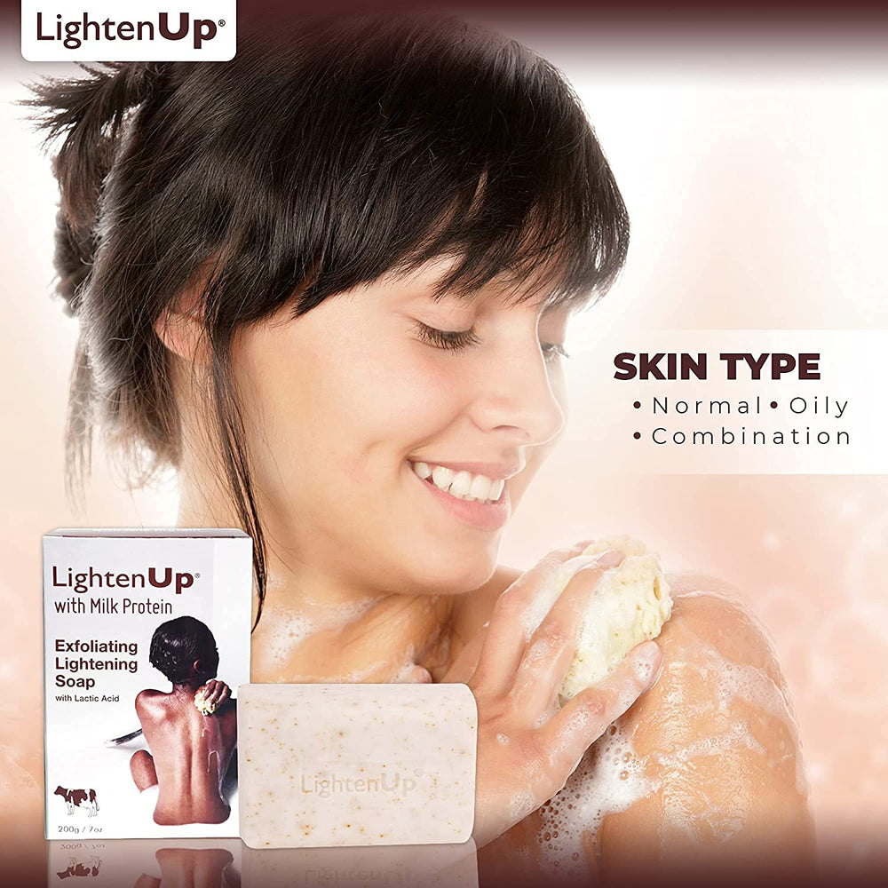 OMIC Lighten-Up being used in shower to exfoliate knees and armpits