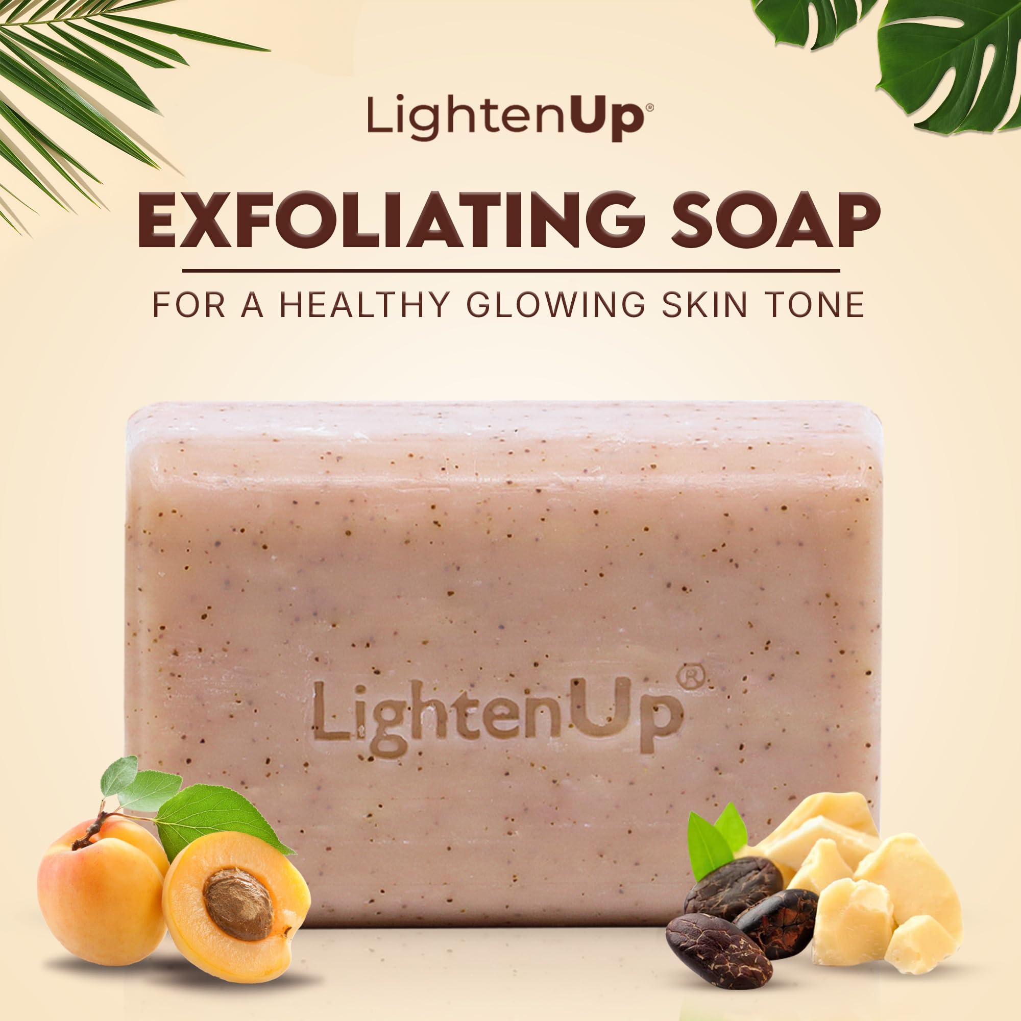 OMIC Lighten-Up soap texture close-up showing exfoliating granules