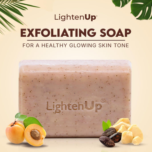 OMIC Lighten-Up soap texture close-up showing exfoliating granules