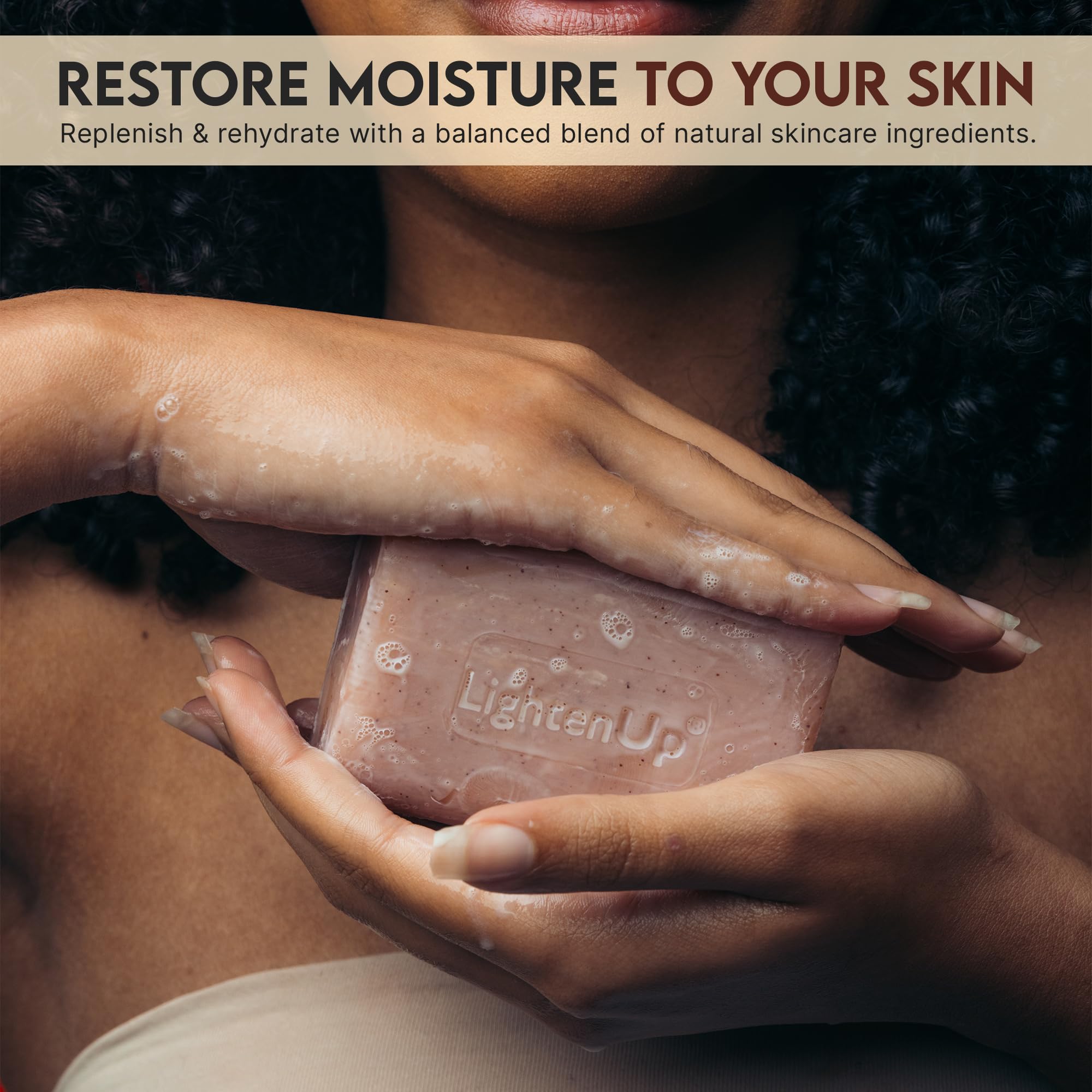 OMIC Lighten-Up lather in hand illustrating gentle exfoliation