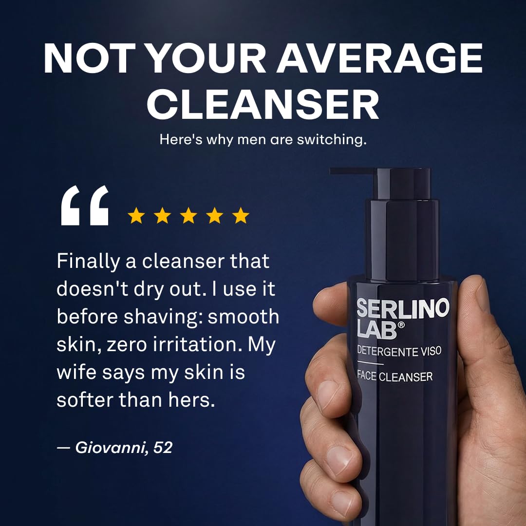 Omnis Uomo next to hand for scale showing compact 100 ml travel-friendly size