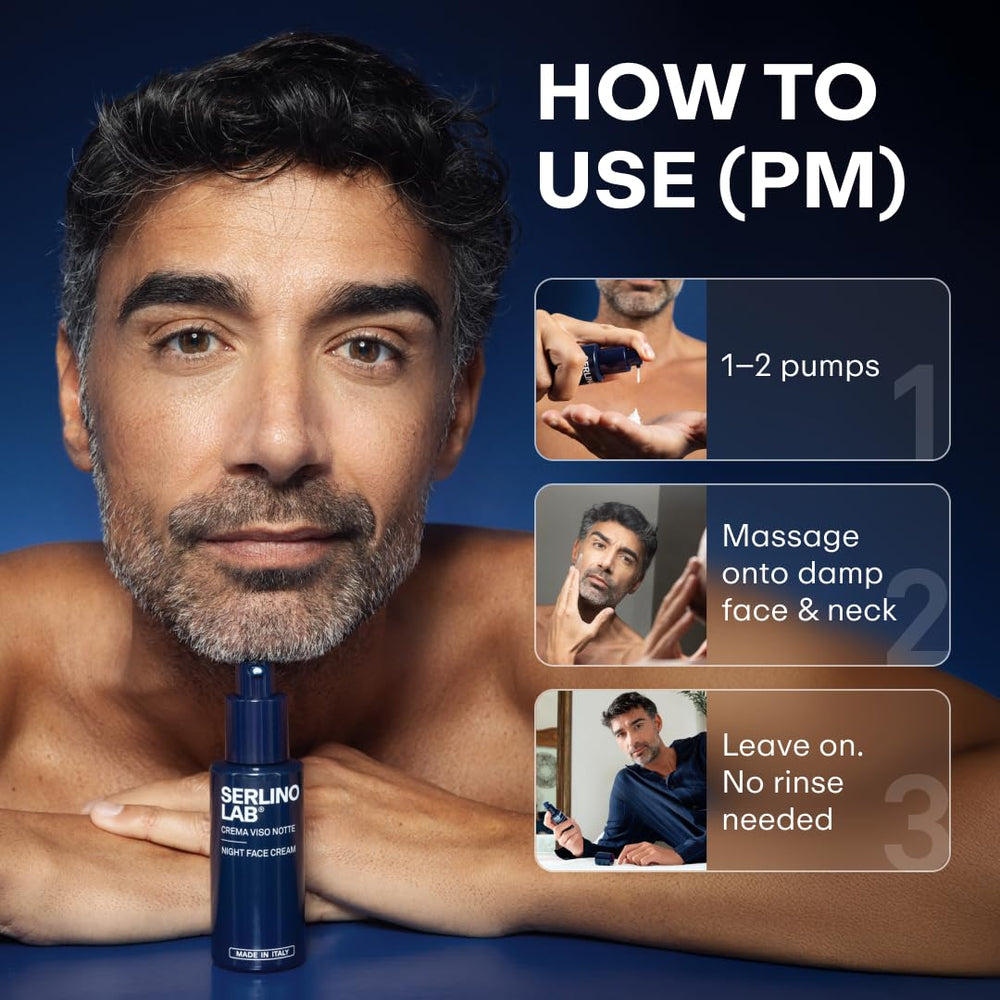 Omnis Uomo SerlinoLab ingredient label showing key actives and clean-formula benefits