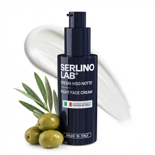 Omnis Uomo SerlinoLab jar front view showing elegant packaging and nightly hydration benefits