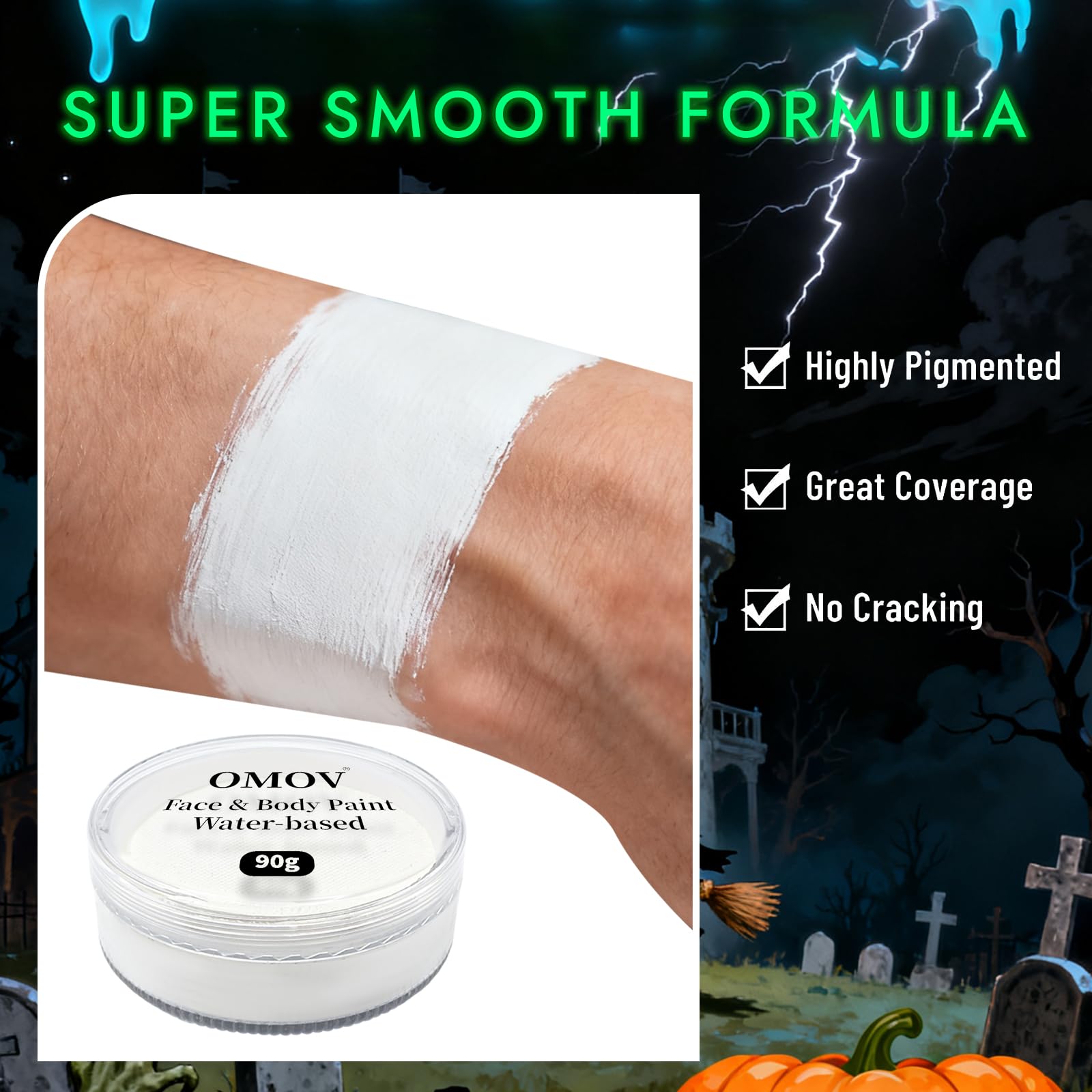 OMOV white face paint brush stroke detail illustrating precise lines and control