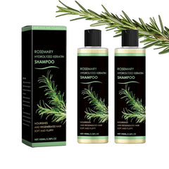 OMULIKJ front packaging showing twin rosemary shampoo bottles, clear benefits
