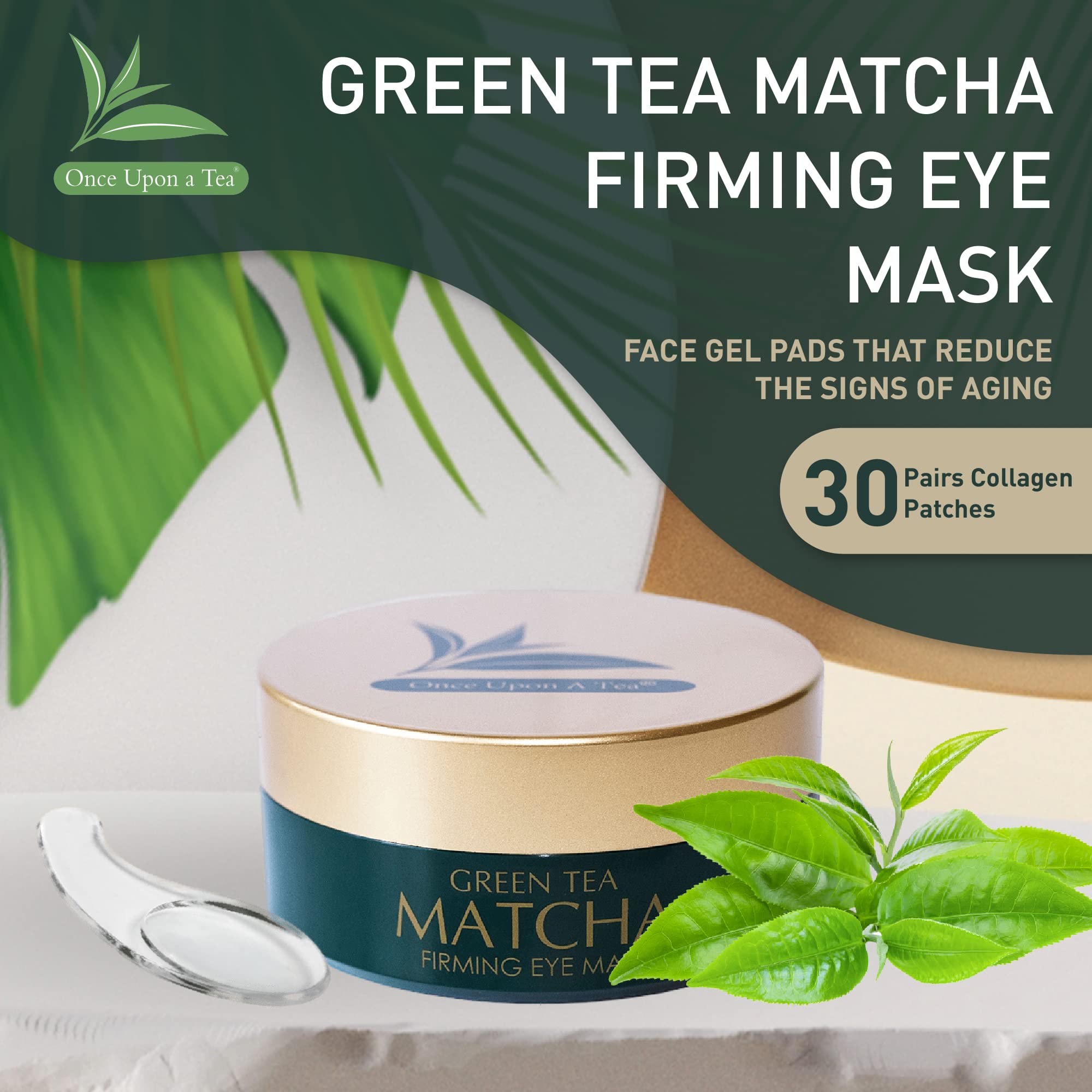 Once Upon A Tea product label highlighting active ingredients like green tea, collagen and vitamins