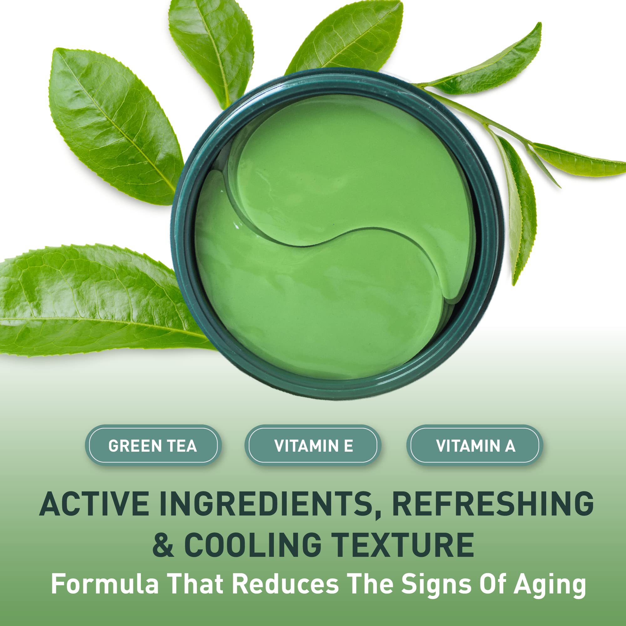 Once Upon A Tea patch placed under eye illustrating reduced puffiness and refreshed appearance