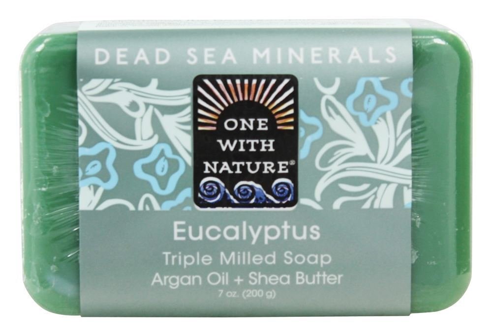 One With Nature eucalyptus soap close-up of triple-milled texture highlighting long-lasting, dense lather