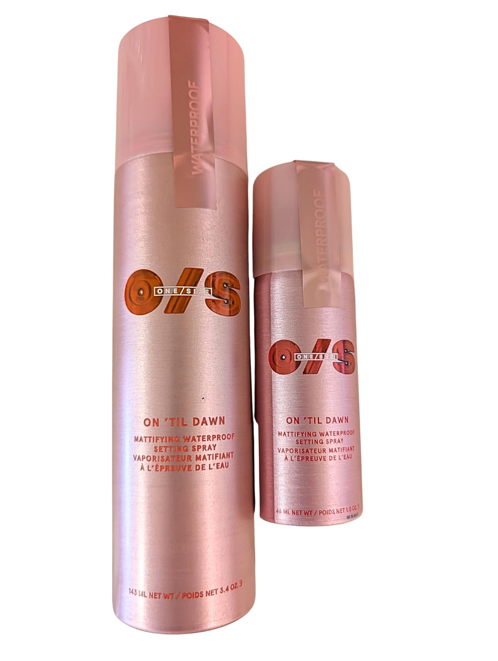ONE/SIZE full-size setting spray front view showing packaging and benefits