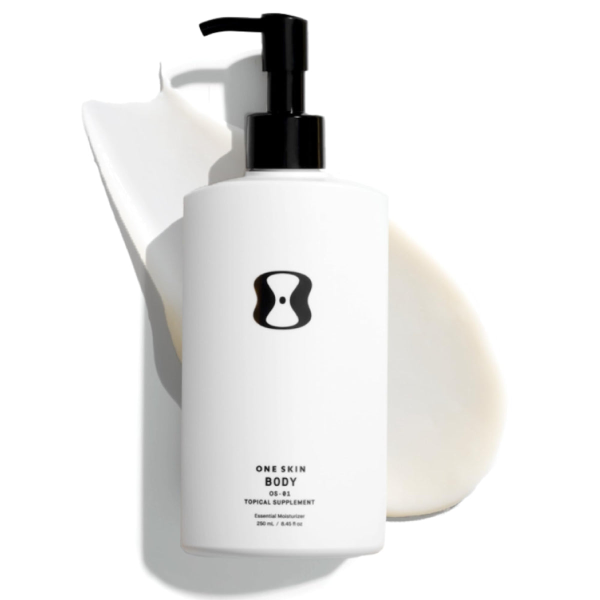 oneskin BODY OS-01 pump bottle front view showing clean packaging and easy dispensing benefit