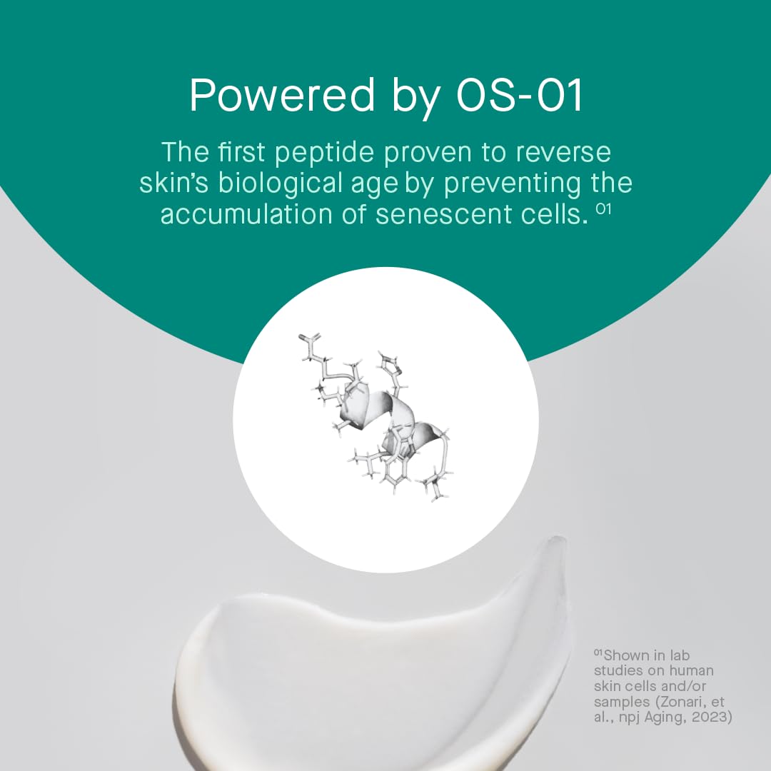 Vial of OS-01 peptide beside product illustrating science-backed formulation benefit