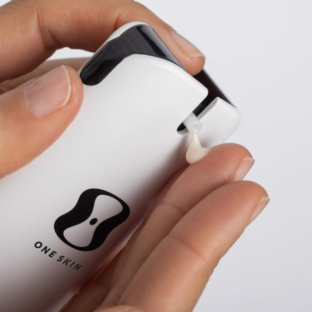 OneSkin dispenser pump close-up highlighting easy, controlled application
