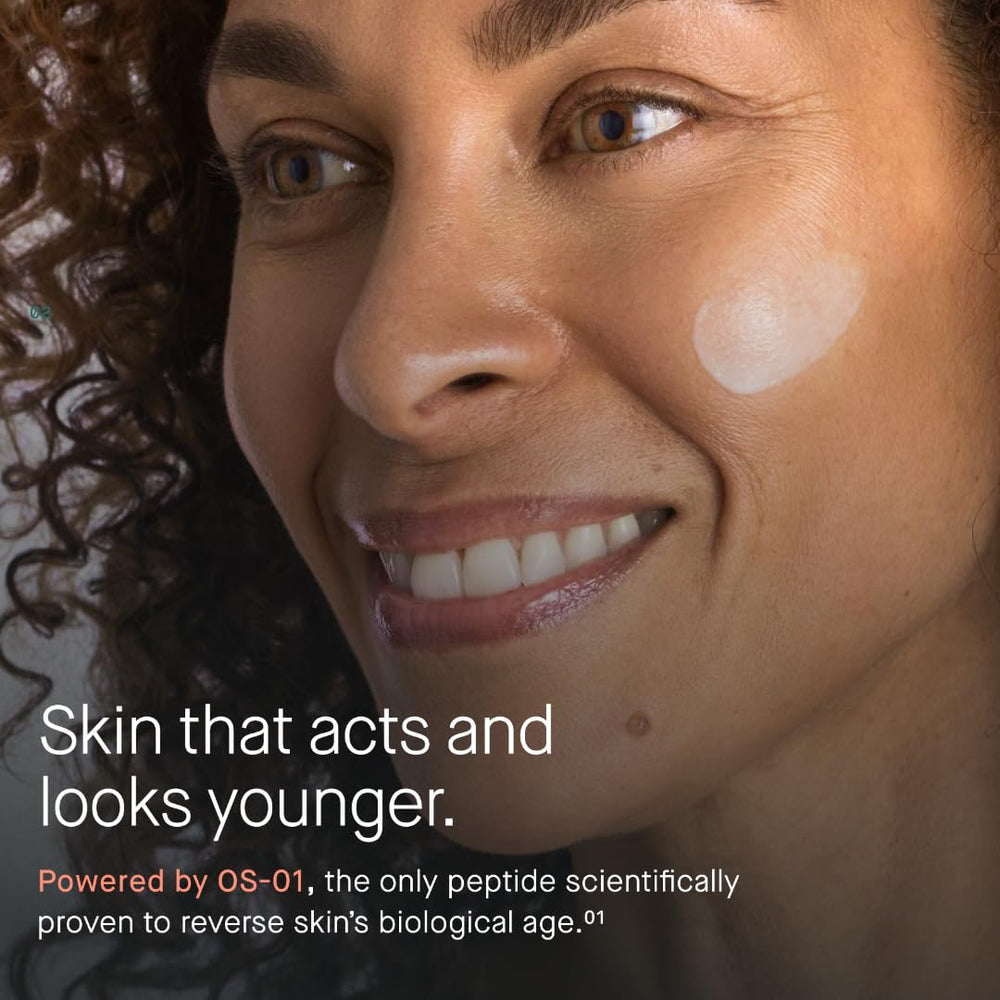 OneSkin cream texture close-up illustrating lightweight absorbent finish