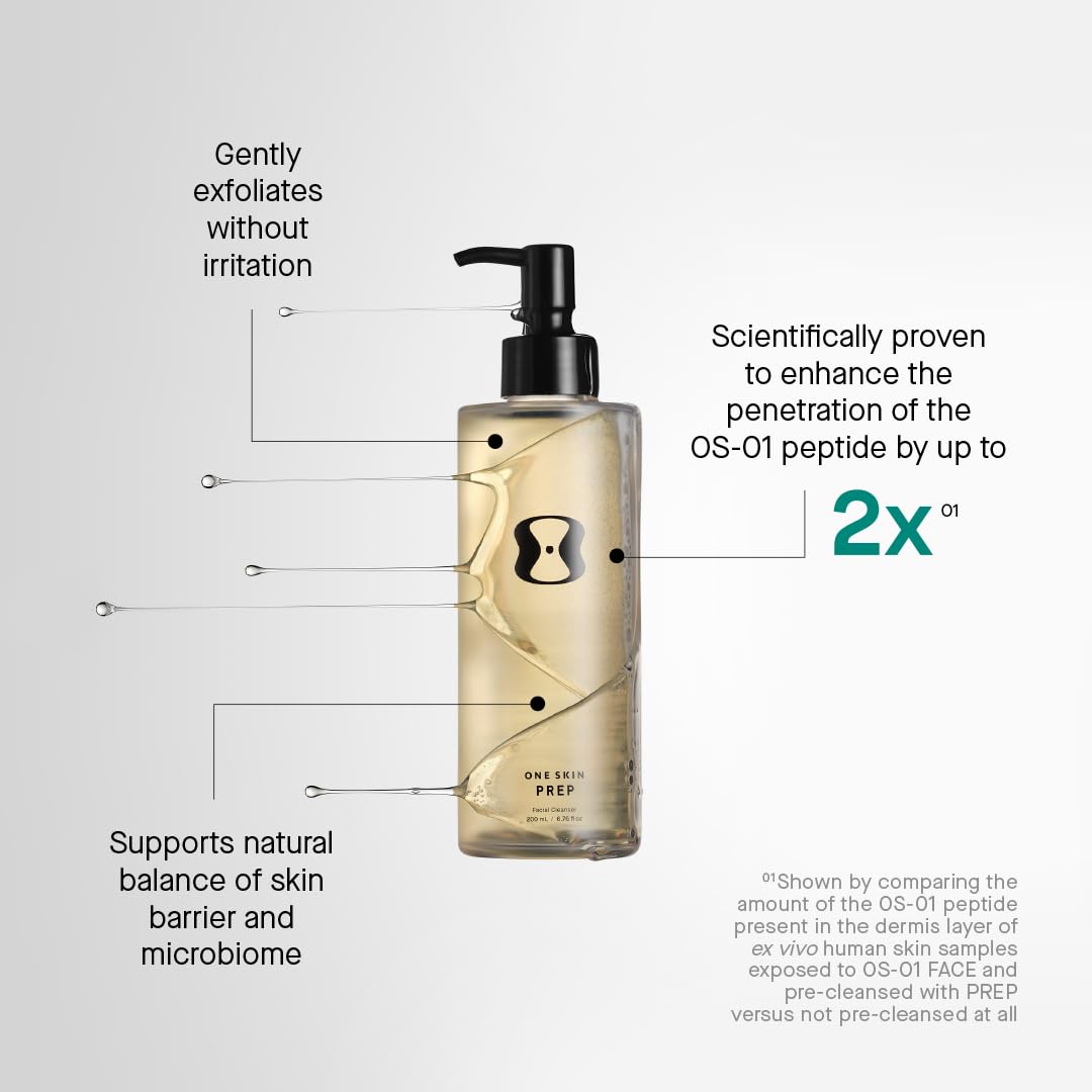 oneskin PREP pump and label highlighting ingredient clarity and safe use benefit