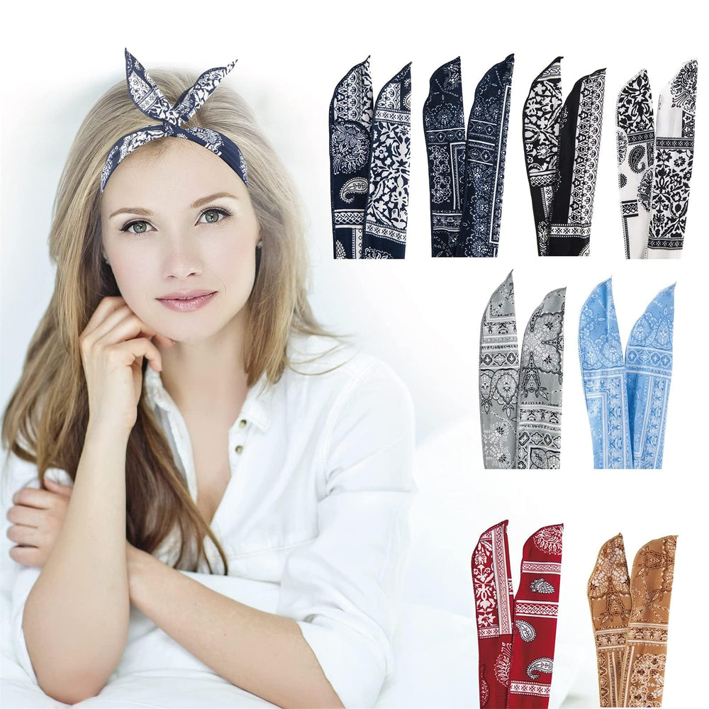 ONEYE front view of eight paisley headbands showing colors and patterns, stylish storage
