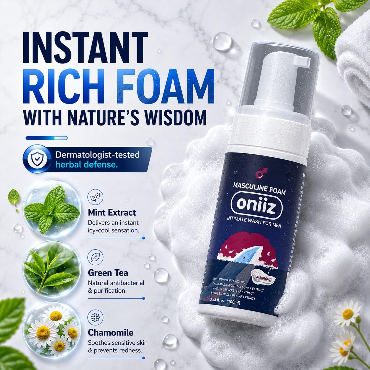 ONIIZ foam on hand application showing easy rinse-off benefit