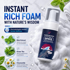 ONIIZ foam on hand application showing easy rinse-off benefit