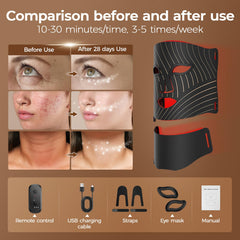 ONLUKY neck device attached to mask demonstrating extended treatment area benefit