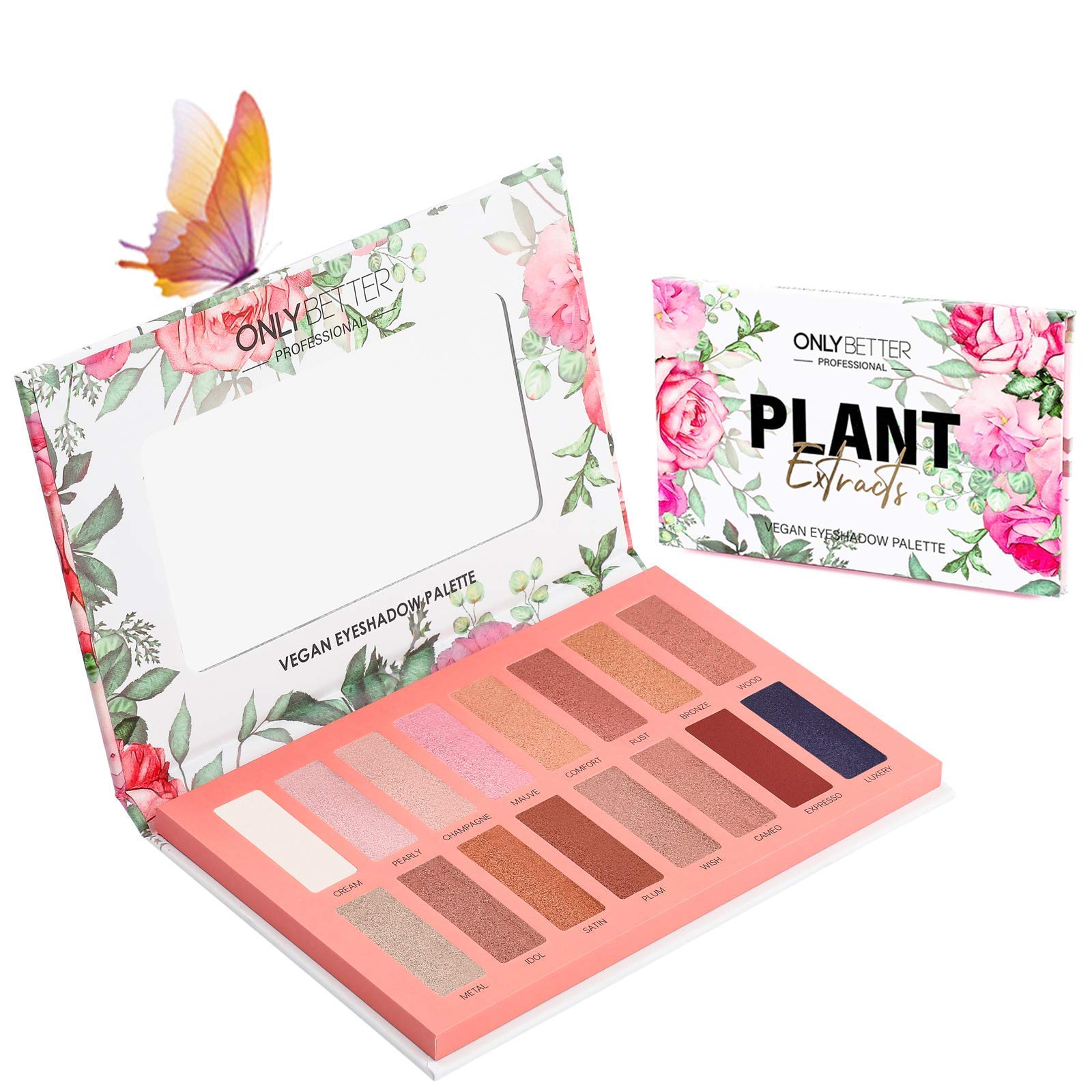 ONLYBETTER palette front view showing 16 shades and sleek case for travel