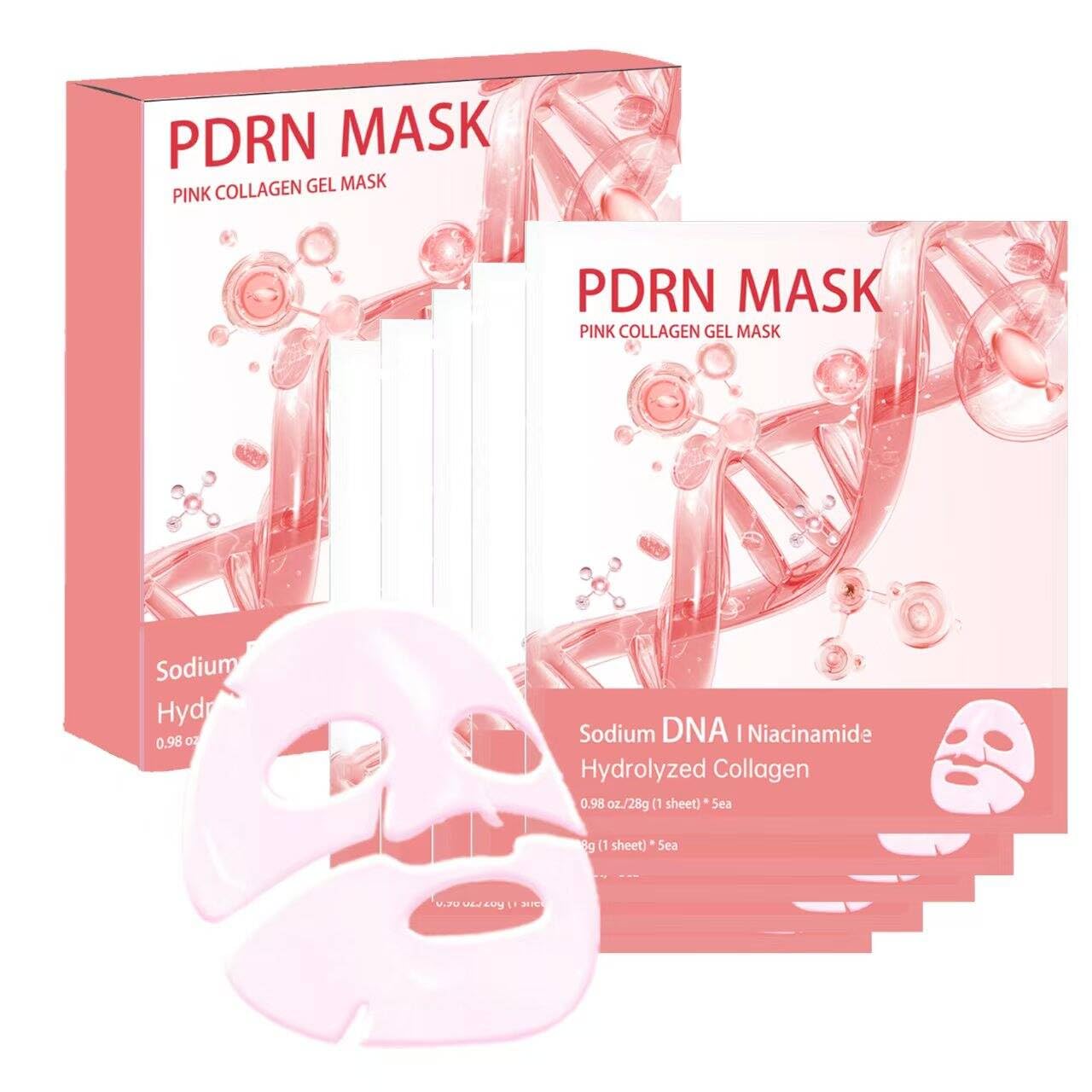 ONMYLOVIN front packaging showing five pink hydrogel mask boxes and benefit overview