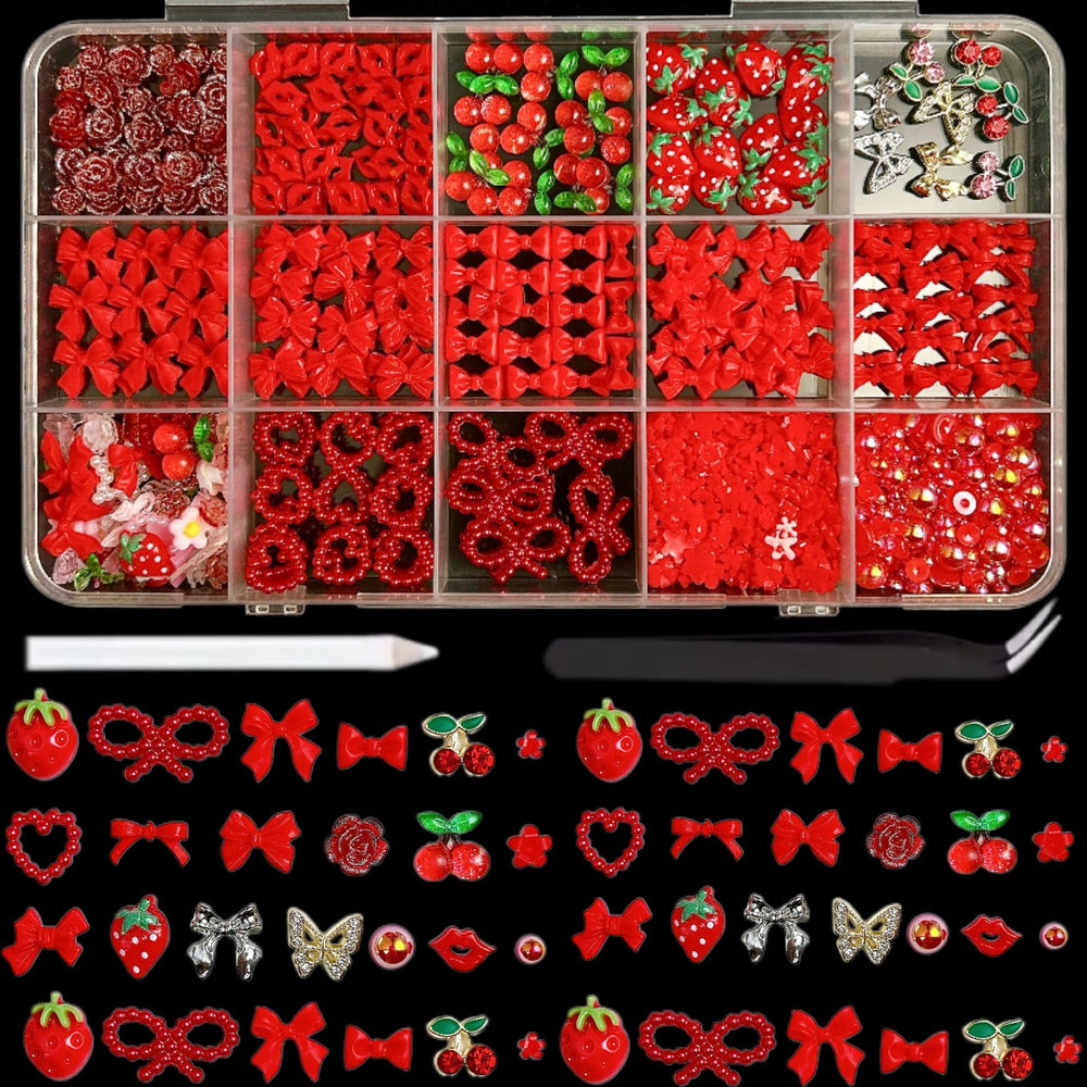 ONPRESS front view of 15-grid red charm pack showing variety and organized tray for quick use
