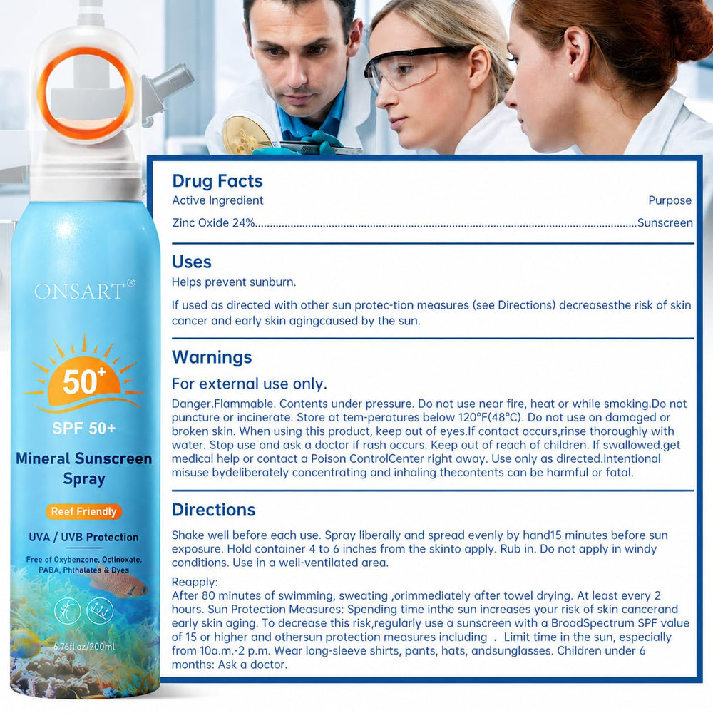ONSART product label close-up showing zinc oxide focus and safety