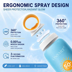 ONSART spray nozzle close-up demonstrating 360° ergonomic mist