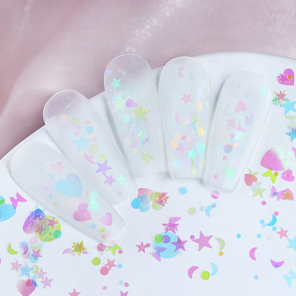 Onsdag close-up of iridescent heart flake for precise, shimmering detail