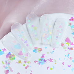 Onsdag close-up of iridescent heart flake for precise, shimmering detail