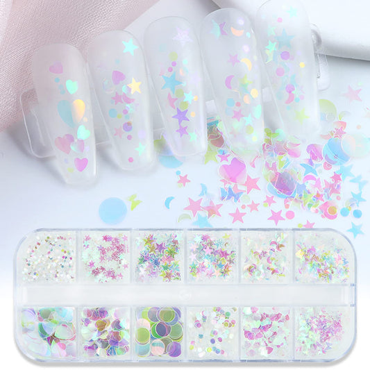 Onsdag front packaging showing 12-grid mermaid glitter for easy selection