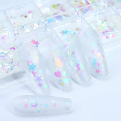 Onsdag glitter flakes in use on gel manicure showcasing long-lasting hold