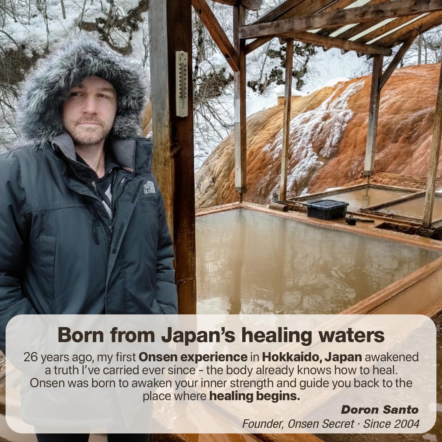 Onsen cream in a bathroom routine scene showing relaxing self-care benefit