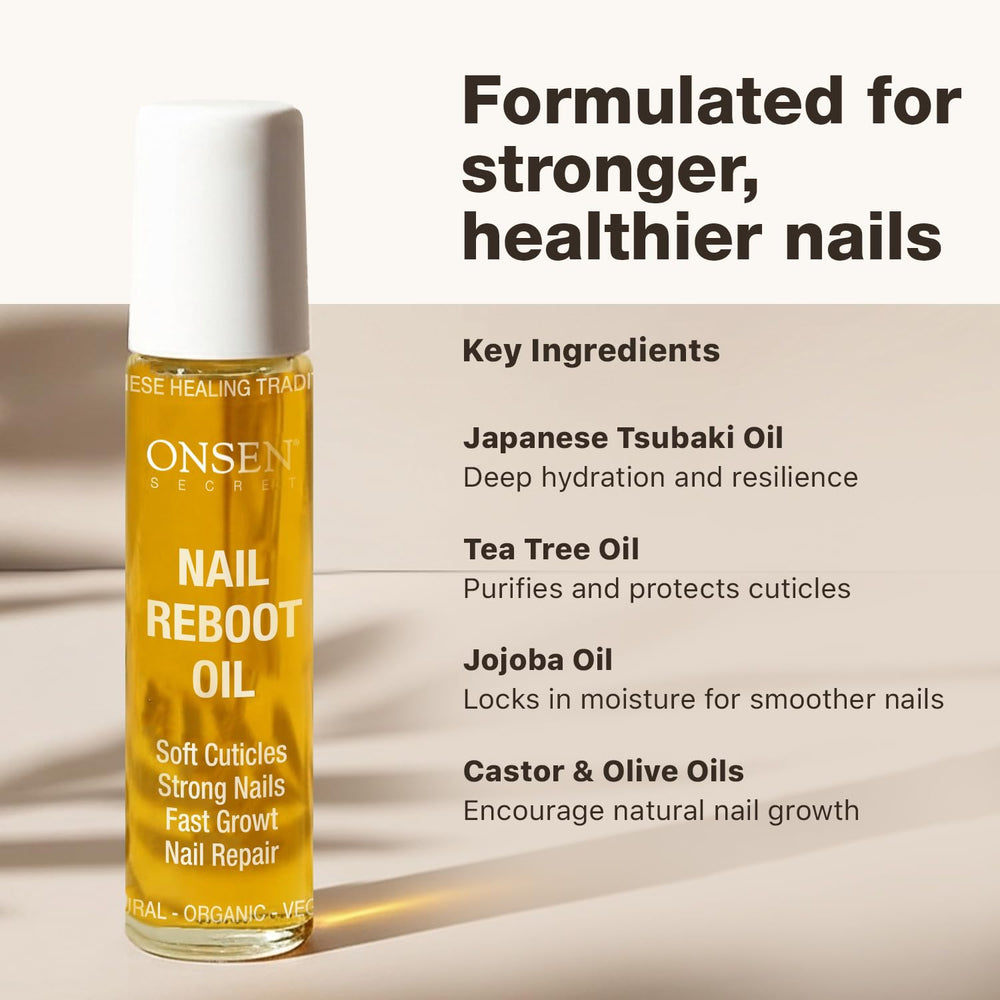 Onsen Secret applied to fingernails showing improved cuticle hydration and softening