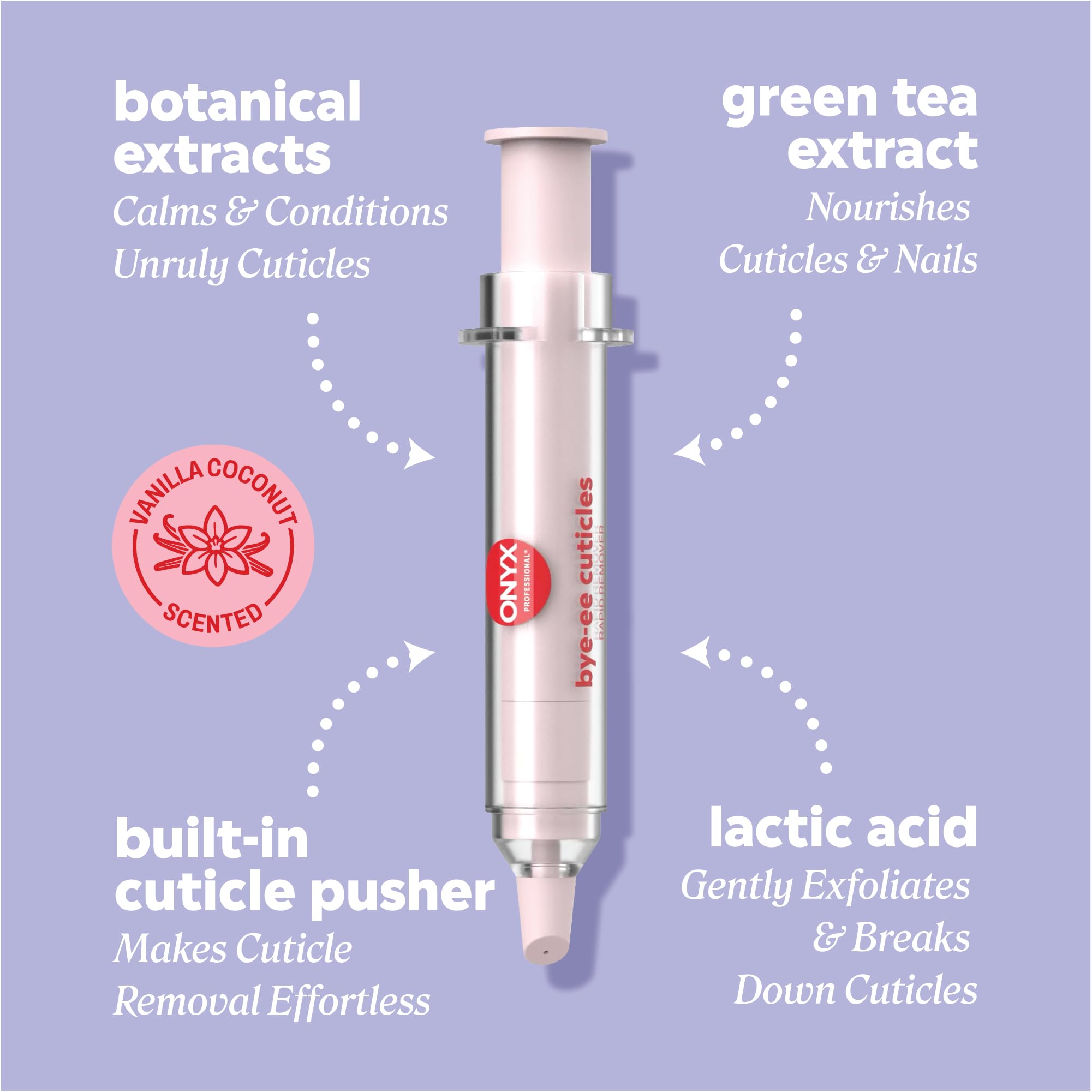 ONYX Professional built‑in cuticle pusher closeup showing tool shape for easy removal