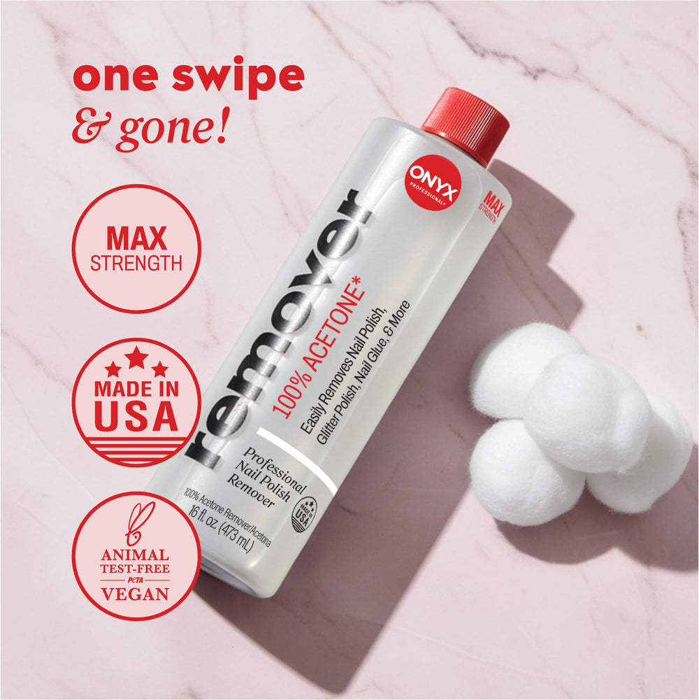 Onyx Professional acetone being poured to demonstrate fast polish breakdown