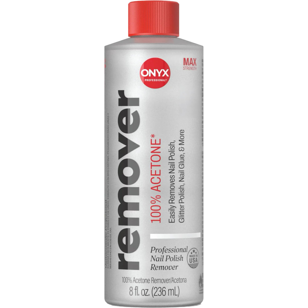 Onyx Professional bottle front view showing label and volume, clear visibility benefit
