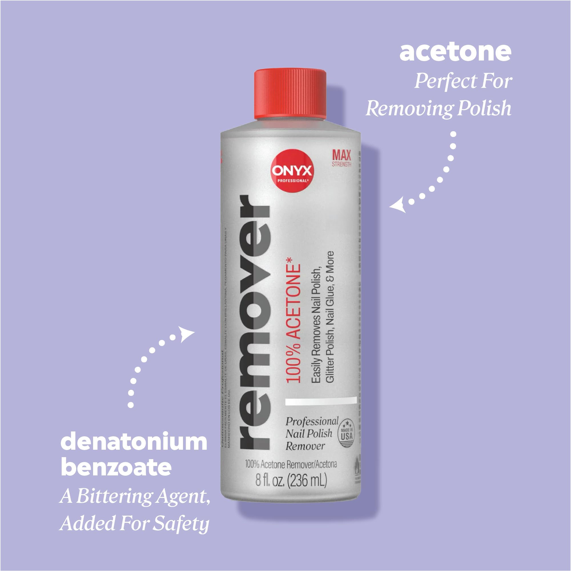 close-up of Onyx Professional acetone liquid clarity, fast-action benefit