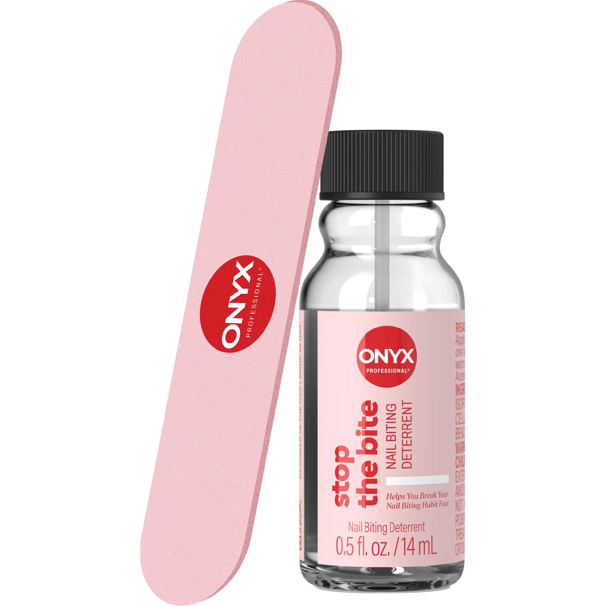 Onyx Professional bottle front view showing clear bitter polish benefit