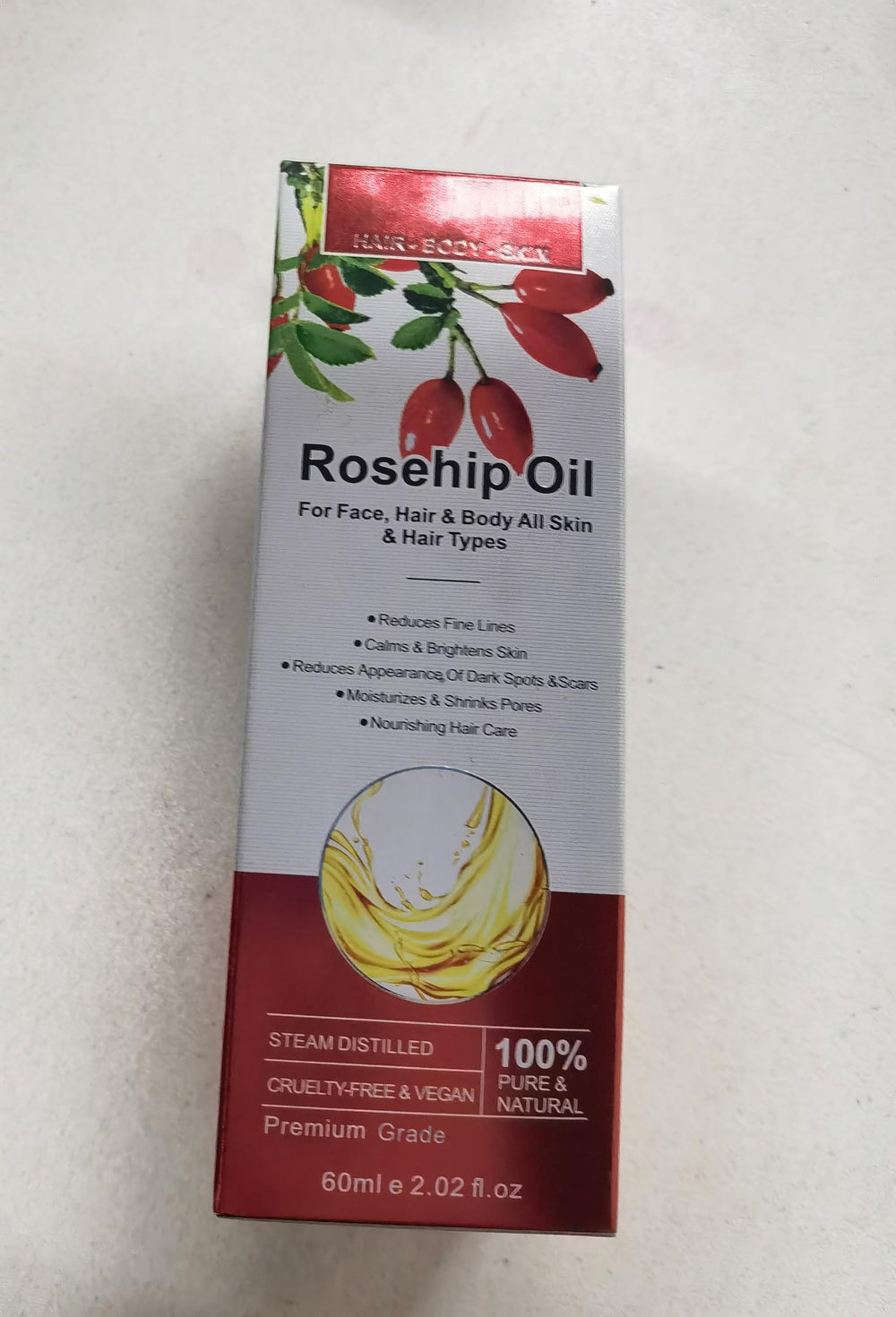 Onznoz ingredients label highlighting cold-pressed, 100% pure claim