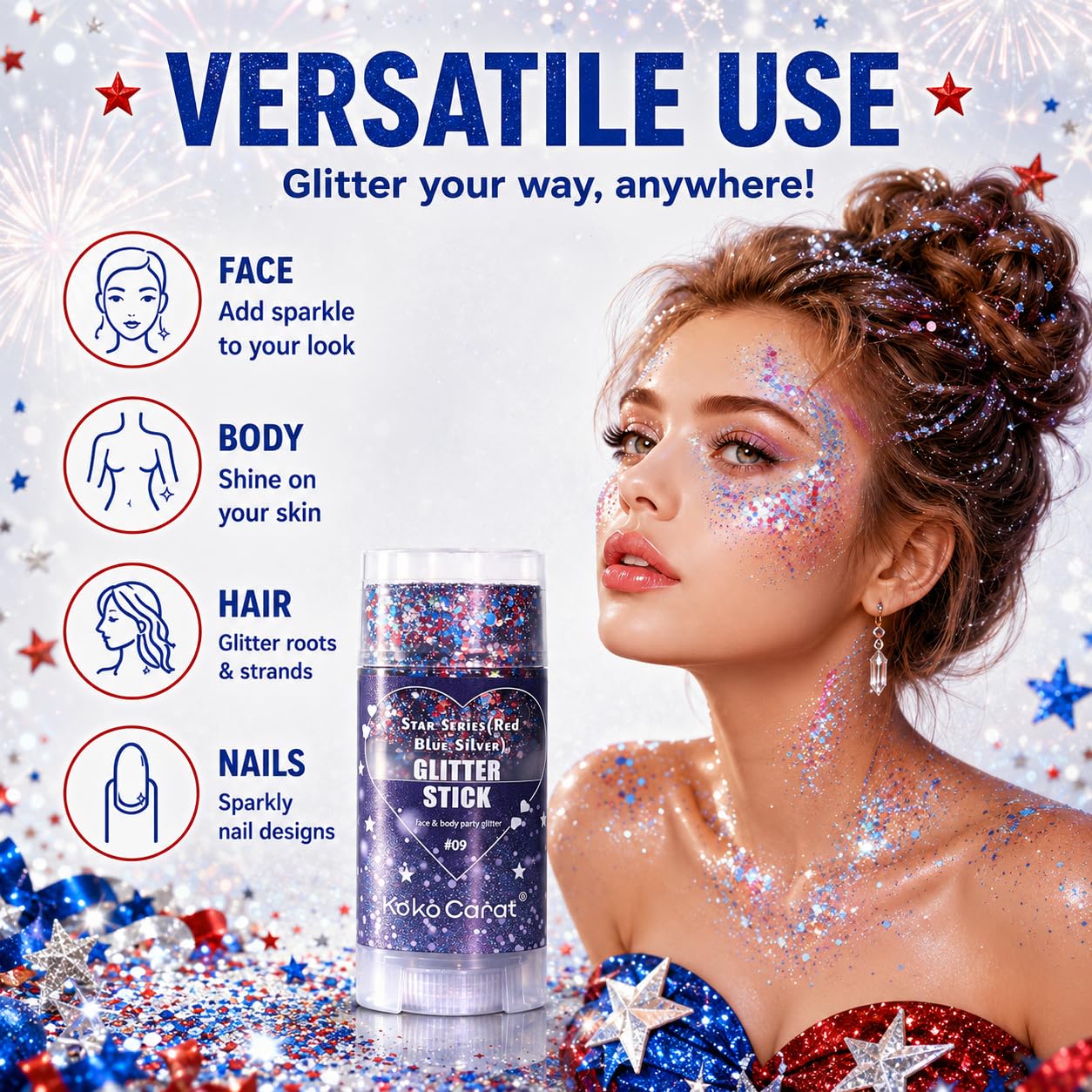 OOFUCF close-up star glitter mix showing sparkle and photo-ready shine