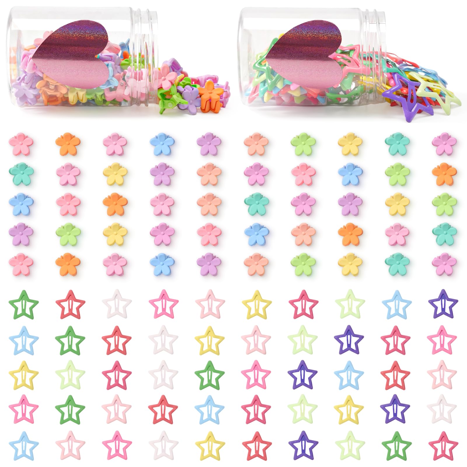 Ooosonlu front packaging of 100 star hair clips showing set and case for easy storage