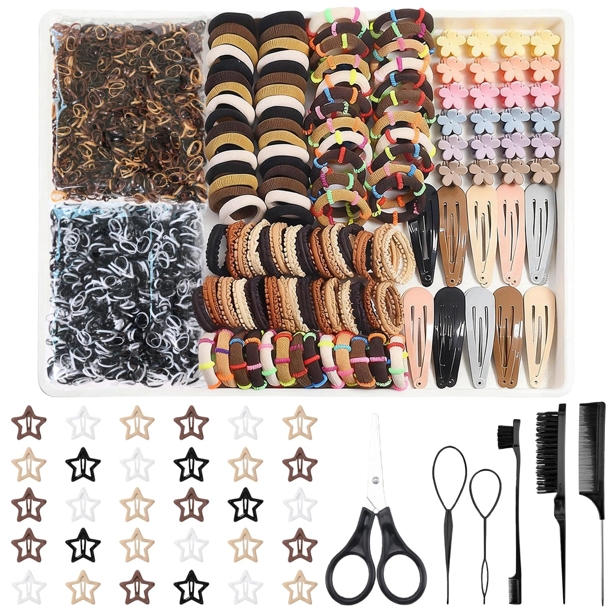 Ooosonlu front packaging showing complete 889-piece neutral hair set and clips for convenience