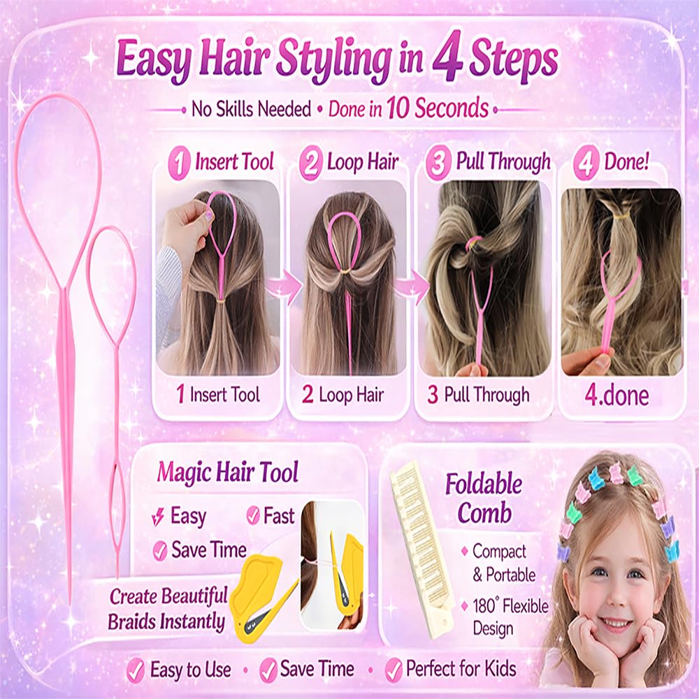 OOPPOO child ponytail demo showing quick neat hairstyle benefit