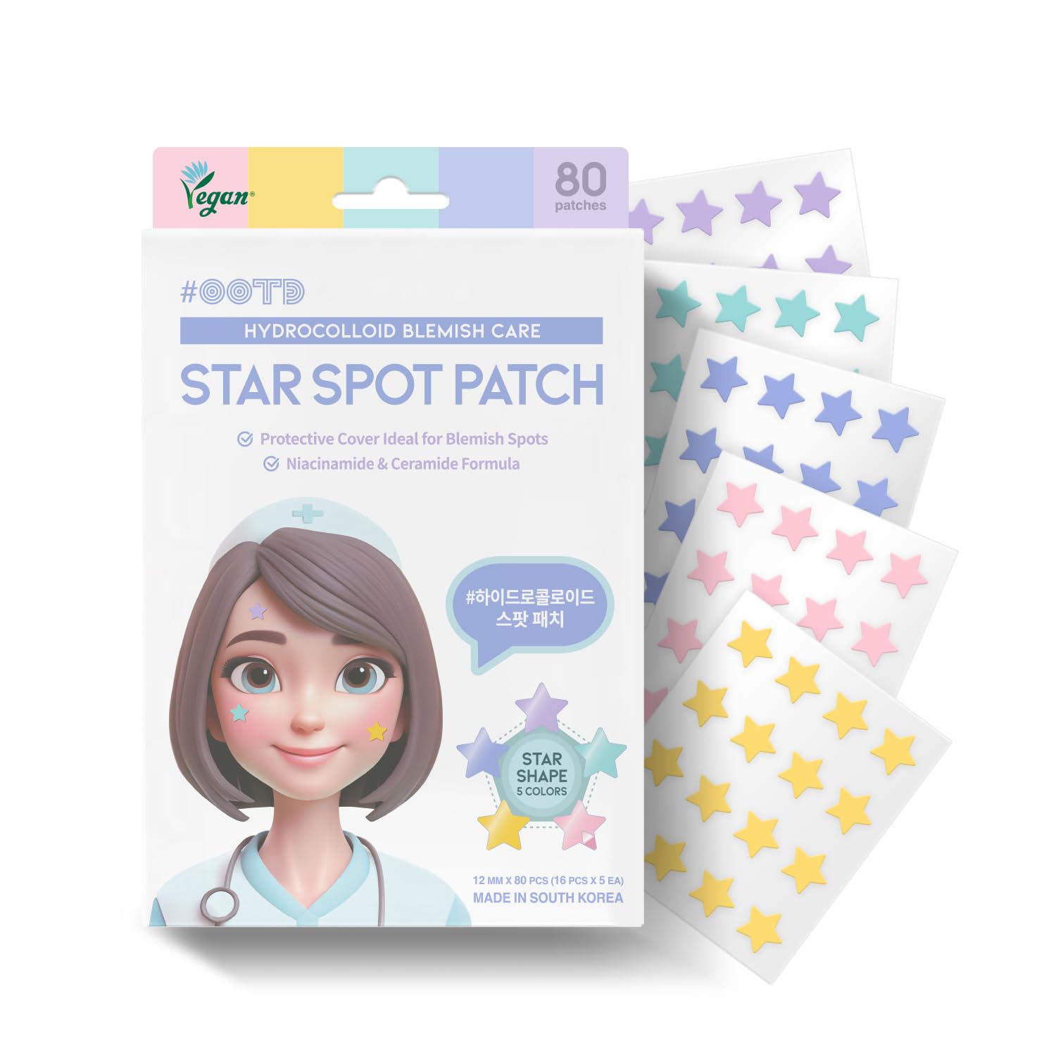 #OOTD front packaging showing pastel star hydrocolloid patches and 80 count for easy storage