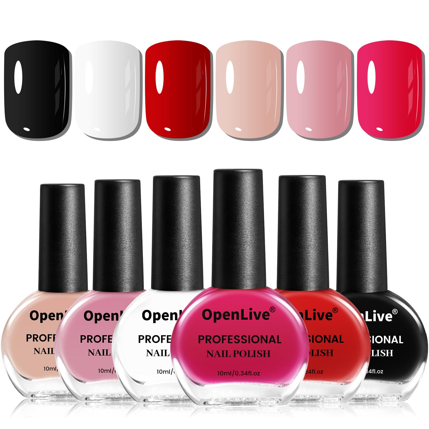 OpenLive front view of all six bottles showing versatile salon shades and convenience
