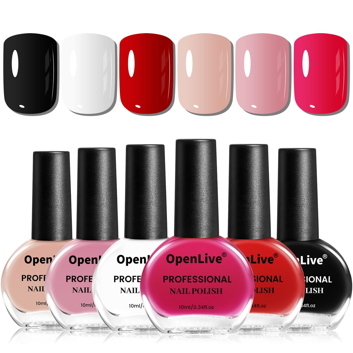 OpenLive front view of all six bottles showing versatile salon shades and convenience