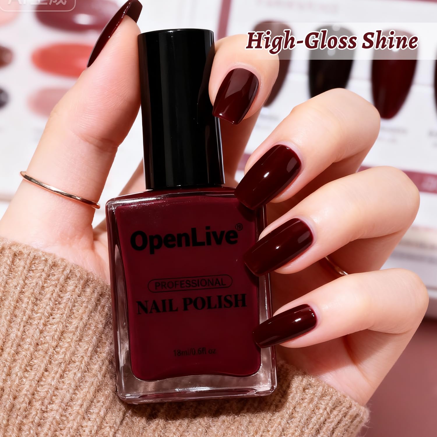 OpenLive applied on fingernails displaying glossy salon-like finish